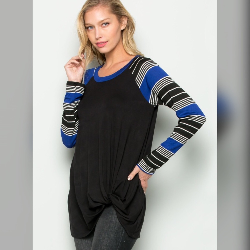 ❤️LAST 1! Black/Royal Blue Contrast Stripe Tunic - Picture 4 of 5